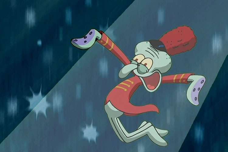Squidward celebrating